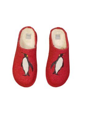 Tofee Felted Wool Slippers Red Pengiun Holiday Size 8